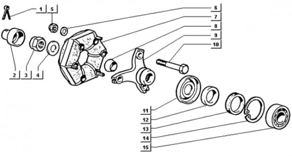 Radaufhängung Hardyscheibe - Ape TM 703 mit Lenkrad 220ccm 2T AC 2000-2007 ATM3T