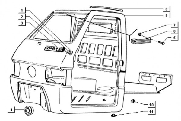 Fahrgestell Fahrgestell - Ape TM 703 Diesel mit Lenkrad 422ccm 4T AC 1997-2004 ATD1 00001101