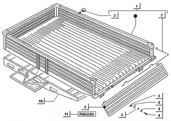 Fahrgestell Ladefläche - Ape TM 703 Diesel mit Lenker 422ccm 4T AC 2000-2004 ZAPT10000