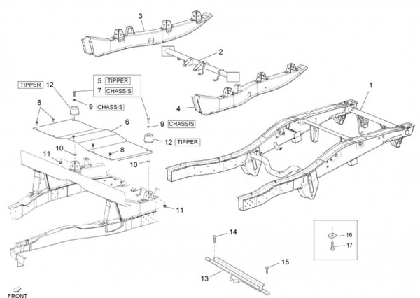 Fahrgestell Rahmen hinten - Porter Maxxi Multitech 1300ccm 4T LC 2013- ZAPS90AJ