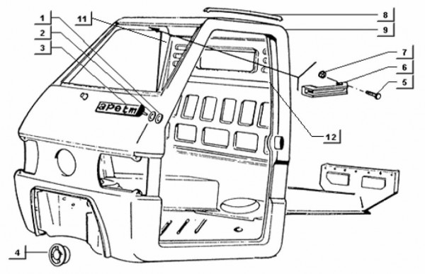 Fahrgestell Fahrgestell - Ape TM 703 mit Lenkrad 220ccm 2T AC 1997-1999 ZAPT10000