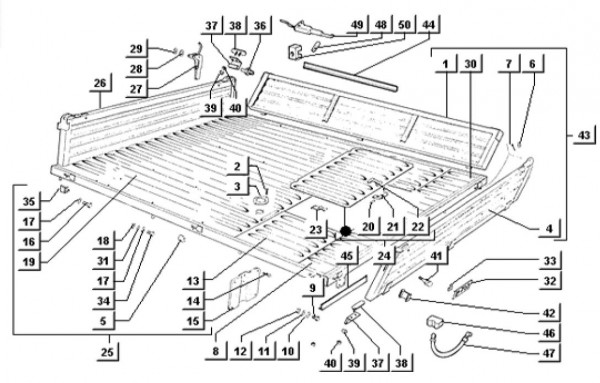 Fahrgestell Pritsche (Ladeklappen aus Legierung) - Ape TM 703 mit Lenkrad 220ccm 2T AC 1997-1999 ZAP