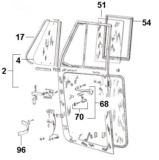Fahrgestell Türfenster - Ape 190ccm 2T AC 1970- MPV1T