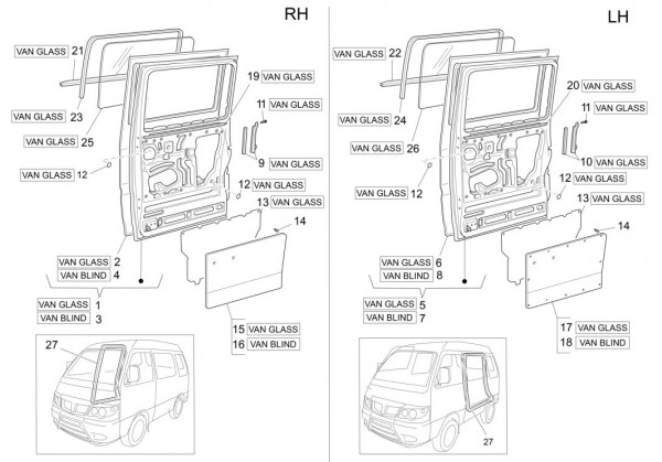 Fahrgestell Türen hinten - Porter Multitech 1300ccm 4T LC 2015-