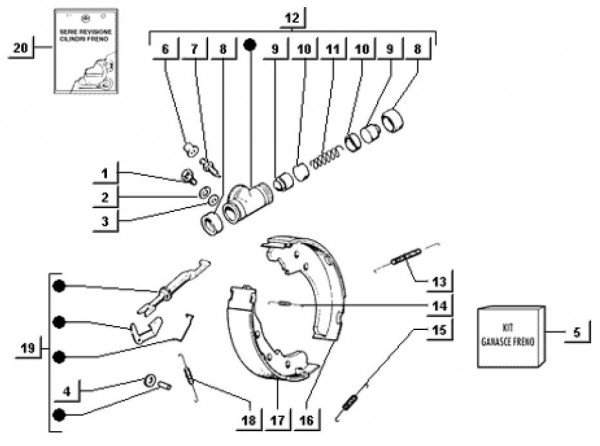 Radaufhängung Radbremszylinder vorn - Ape TM 703 Diesel mit Lenkrad 422ccm 4T AC 1997-2004 ATD1T