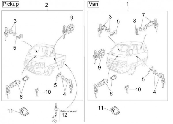 Elektrische Anlage Schloßsatz - Porter D120 Diesel 1300ccm 4T LC 2011- ZAPS90VK