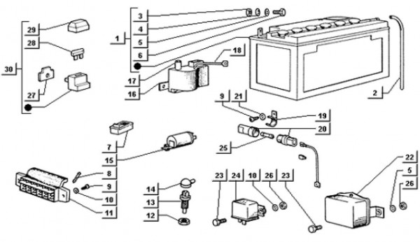 Elektrische Anlage Batterie - Ape TM 703 mit Lenker 220ccm 2T AC 1997-1999 ZAPT10000