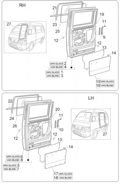 Fahrgestell Türen hinten - Porter D120 Diesel 1300ccm 4T LC 2013- ZAPS90VK