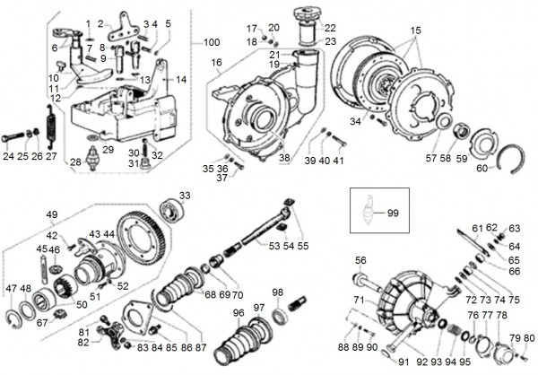 Motor Differentialgetriebe 4 Gang - Ape TM 703 Diesel mit Lenker 422ccm 4T AC 2005-2010 ZAPT10000
