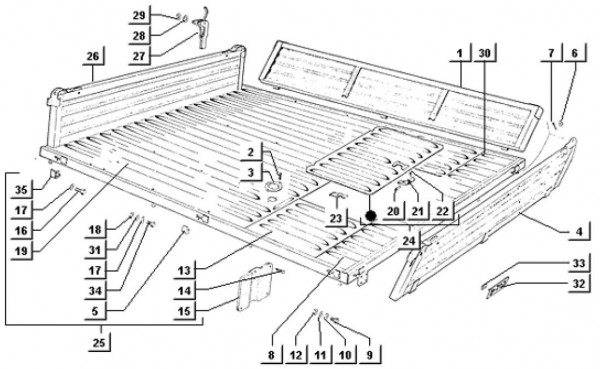 Fahrgestell Pritsche (aus Blech) - Ape TM 703 mit Lenker 220ccm 2T AC 2000-2007 ATM2T