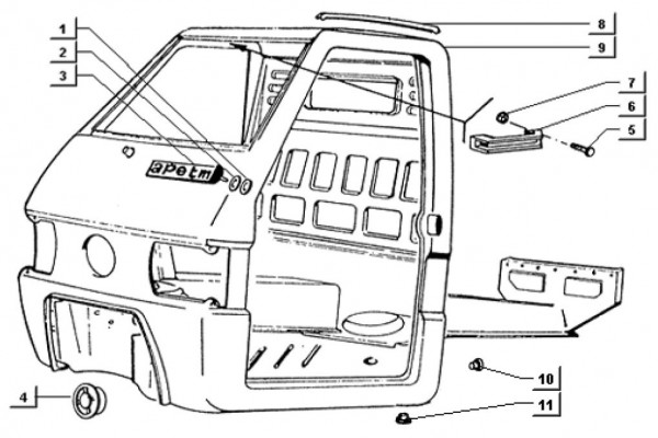 Fahrgestell Fahrgestell - Ape TM 703 Diesel mit Lenker 422ccm 4T AC 1997-2004 ATD2T