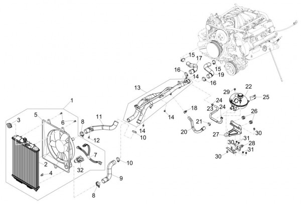 Fahrgestell Kühlanlage - Porter Multitech 1300ccm 4T LC 2016-