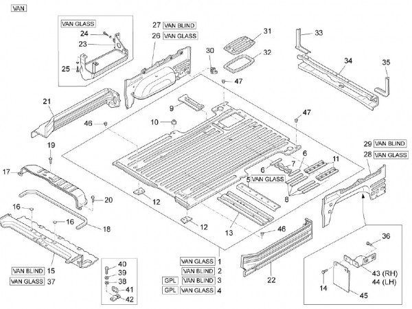 Fahrgestell Bodenpaneel hinten - Porter Multitech 1300ccm 4T LC 2010- ZAPS90PJ