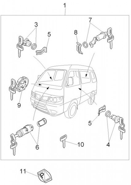 Elektrische Anlage Schloßsatz - Porter D120 Diesel 1300ccm 4T LC 2014- ZAPS90VK