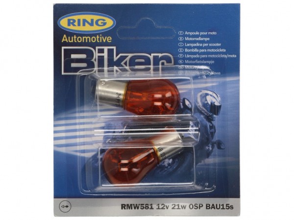 Ring Leuchtmittel, Glühlampe, 2-er Blister, 12 V, 21 W, BAU15s, orange