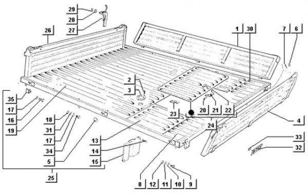 Fahrgestell Pritsche (aus Blech) - Ape TM 703 mit Lenkrad 218ccm 2T AC 1997-1999 ATM2 00001001