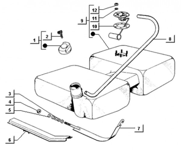 Fahrgestell Benzintank - Ape TM 703 Diesel mit Lenker 422ccm 4T AC 1997-2004 ATD2T