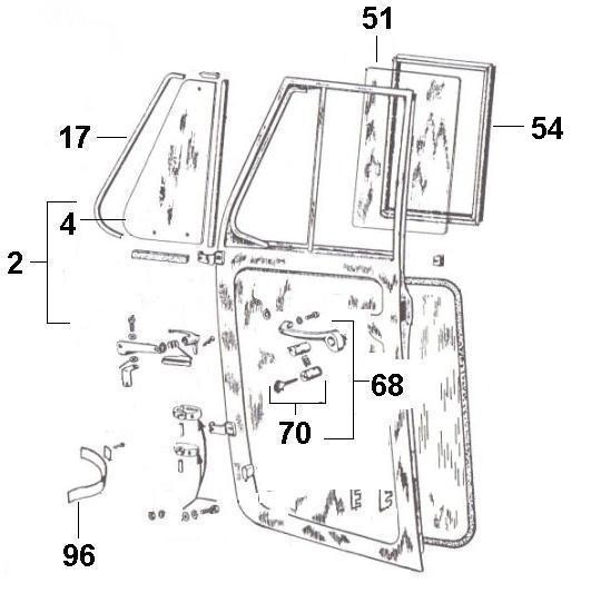 Fahrgestell Türfenster - Vespa Car 125ccm 2T AC 1970- MPF1T