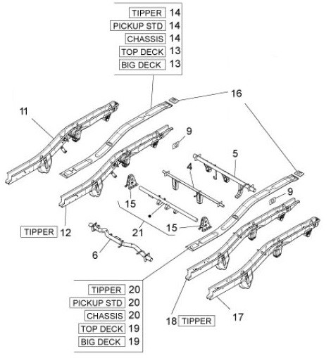 Fahrgestell Rahmen hinten - Porter D120 Diesel 1300ccm 4T LC 2013- ZAPS90CK