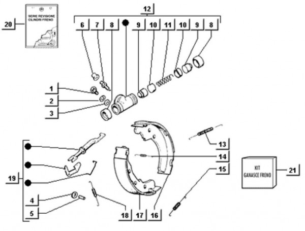 Radaufhängung Bremsbacken vorn - Ape TM 703 mit Lenker 220ccm 2T AC 2000-2007 ATM3T