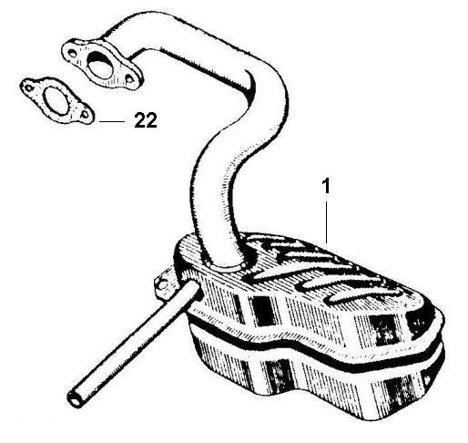 Motor Auspuff - Ape 50ccm 2T AC 1969-1971 TL1T