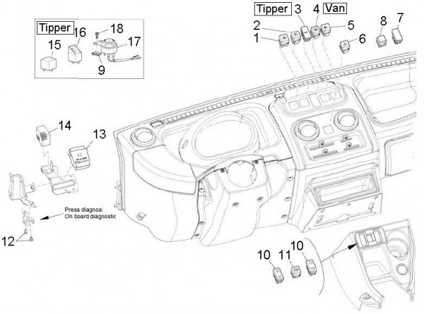 Elektrische Anlage Schalter - Porter D120 Diesel 1300ccm 4T LC 2011- ZAPS90VK