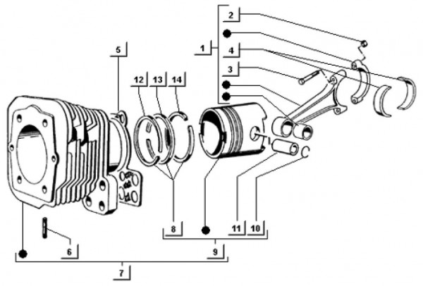 Motor Zylinder - Ape TM 703 Diesel mit Lenker 422ccm 4T AC 1997-2004 ATD2T