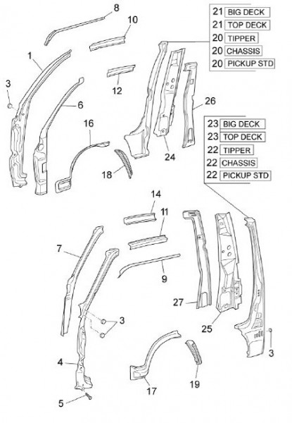 Fahrgestell Rahmen seitlich - Porter D120 Diesel 1300ccm 4T LC 2013- ZAPS90CK