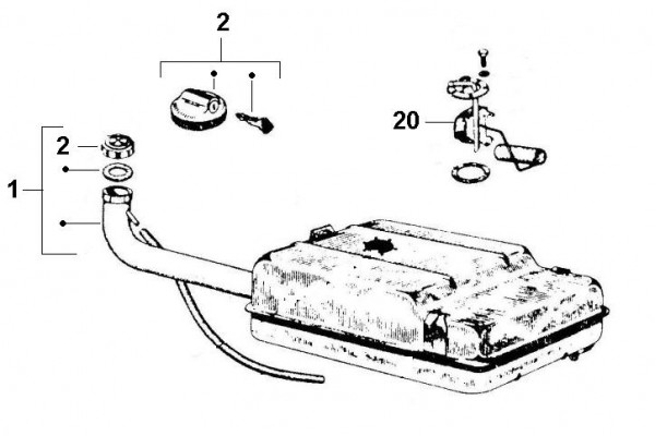 Fahrgestell Benzintank - Ape 190ccm 2T AC 1970- MPV1T