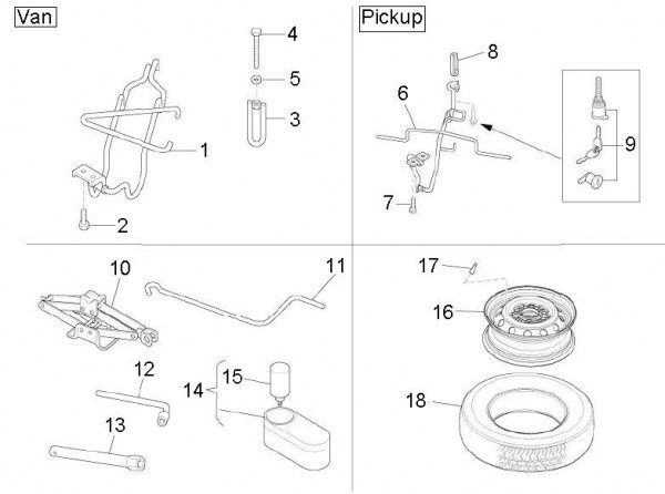 Radaufhängung Ersatzrad - Porter D120 Diesel 1300ccm 4T LC 2011- ZAPS90TK