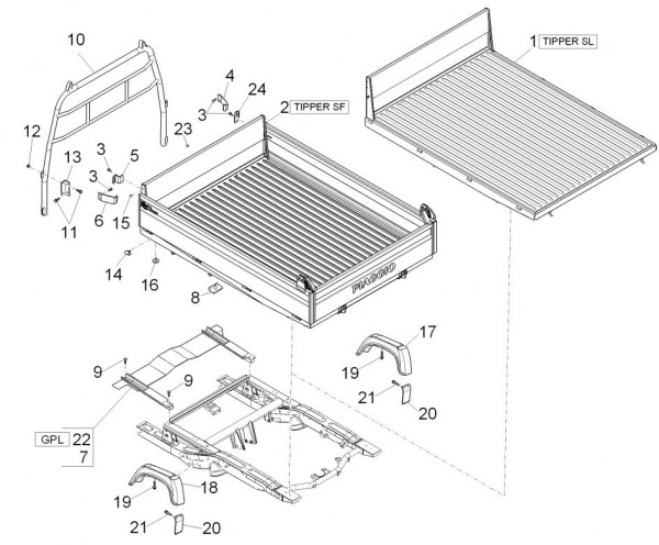 Fahrgestell Ladefläche Kipper - Porter Multitech 1300ccm 4T LC 2010- ZAPS90TJ