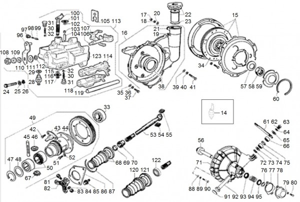 Motor Differentialgetriebe 5 Gang - Ape TM 703 Diesel mit Lenker 422ccm 4T AC 2005-2010 ZAPT10000