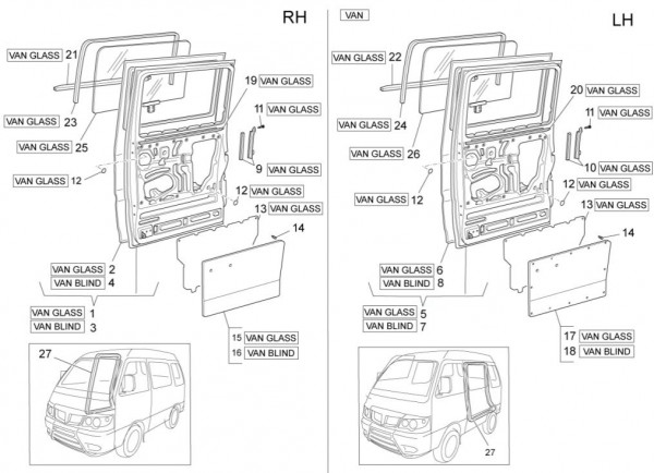 Fahrgestell Türen hinten - Porter Multitech 1300ccm 4T LC 2014- ZAPS90VJ