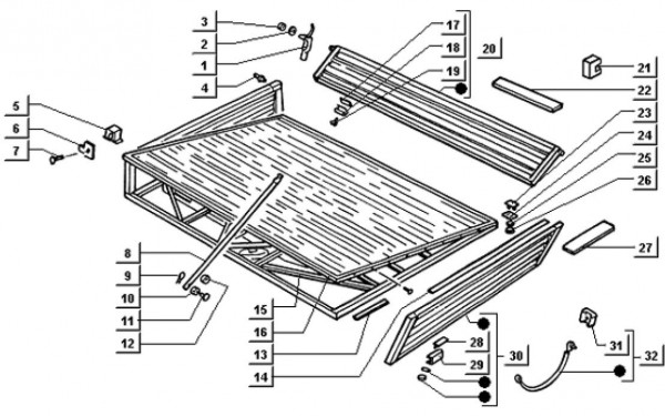 Fahrgestell Ladefläche, seitlich kippbar - Ape TM 703 Diesel mit Lenker 422ccm 4T AC 1997-2004 ATD2T