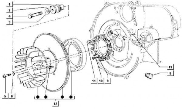 Motor Lichtmaschine - Ape TM 703 Diesel mit Lenker 422ccm 4T AC 2000-2004 ZAPT10000