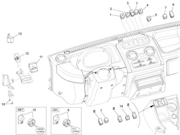 Elektrische Anlage Schalter - Porter Maxxi Multitech 1300ccm 4T LC 2014- ZAPS90RJ