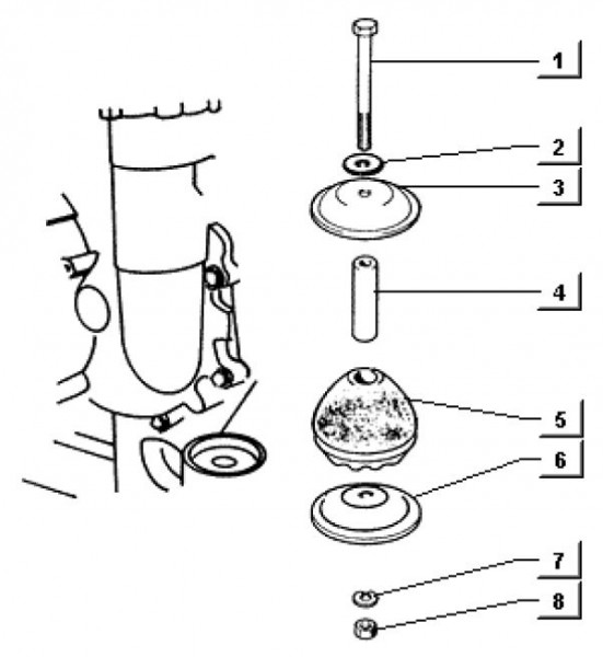 Motor elastische Aufhängung - Ape TM 703 Diesel mit Lenkrad 422ccm 4T AC 1997-2004 ATD1T