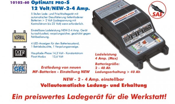 Batterieladegerät OptiMate ProS 1-2-4A