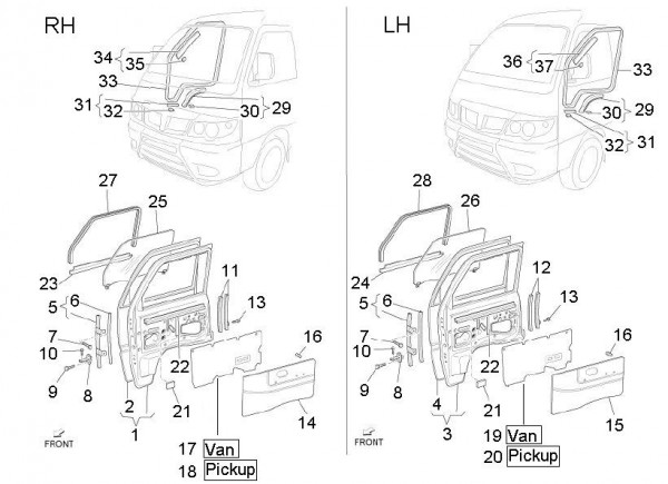 Fahrgestell Türen vorn - Porter D120 Diesel 1300ccm 4T LC 2011- ZAPS90TK