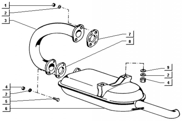 Motor Auspuff - Ape TM 703 Diesel mit Lenkrad 422ccm 4T AC 1997-2004 ATD1 00001101