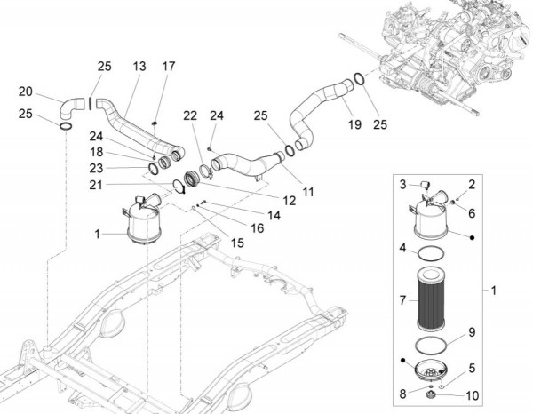 Motor Luftfilter - Porter Quargo 700ccm 4T LC 2007- ZAPP10000
