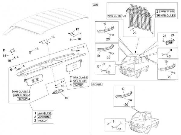Fahrgestell Kabinenbauteile - Porter Multitech 1300ccm 4T LC 2010- ZAPS90TJ