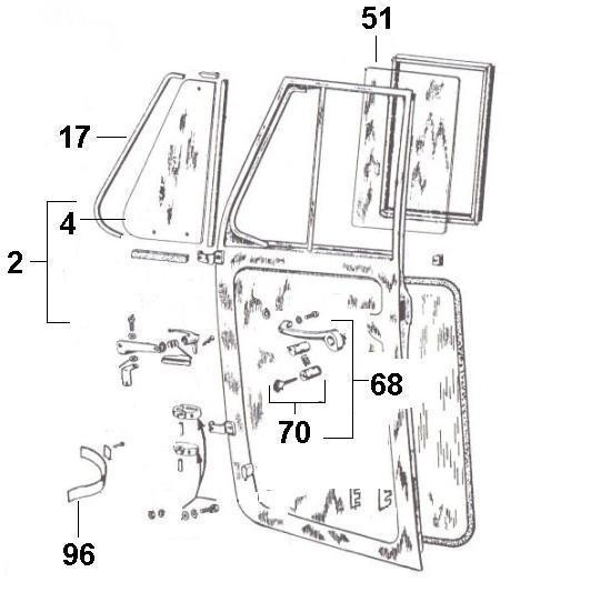 Fahrgestell Türfenster - Vespa Commercial 175ccm 2T AC 1967-1974 AD2T