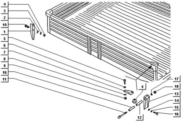 Fahrgestell Anbauteile klappbare Ladefläche - Ape TM 703 Diesel mit Lenker 422ccm 4T AC 1997-2004 ZA
