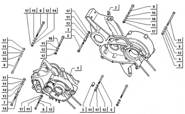 Motor Kurbelgehäusebefestigung - Ape TM 703 mit Lenkrad 218ccm 2T AC 1997-1999 ATM2 00001001