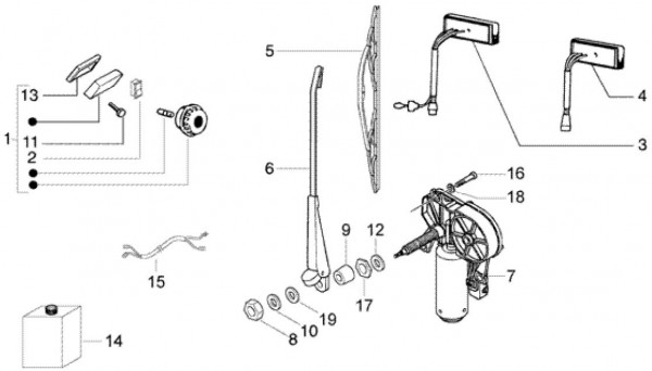 Elektrische Anlage Scheibenwischer - Ape TM 703 Diesel mit Lenkrad 422ccm 4T AC 2005-2010 ZAPT10000