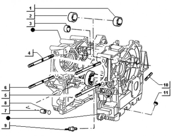 Motor Kurbelgehäuse I - Ape TM 703 Diesel mit Lenkrad 422ccm 4T AC 1997-2004 ZAPT10000