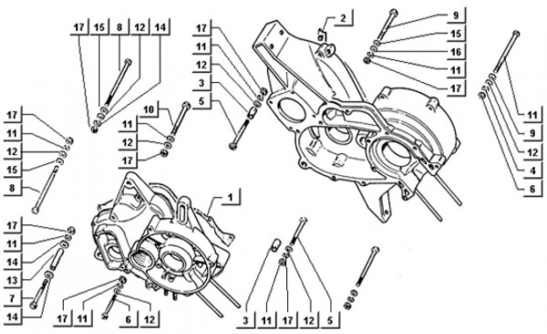 Motor Kurbelgehäusebefestigung - Ape TM 703 mit Lenker 220ccm 2T AC 2000-2007 ATM2T