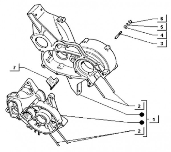 Motor Kurbelgehäuse - Ape TM 703 mit Lenker 220ccm 2T AC 2000-2007 ATM3T