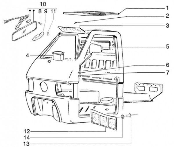 Fahrgestell Bauteile Fahrerkabine - Ape TM 703 Diesel mit Lenker 422ccm 4T AC 2005-2010 ZAPT10000